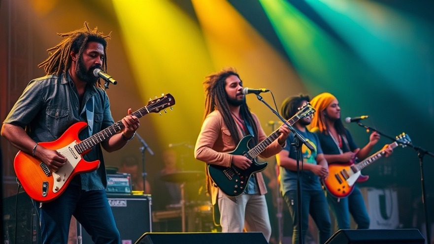 Reggae band on stage showcasing reggae influence on music and society.