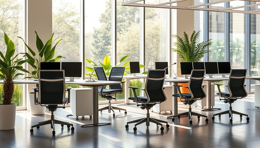 Modern ergonomic office setup with adjustable furniture.