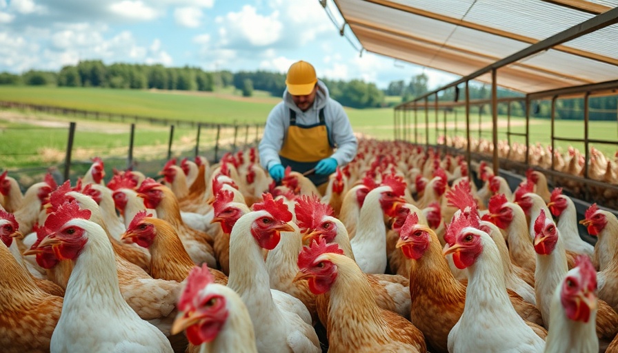 Avian Influenza and Poultry Biosecurity: Workers inspecting chickens on a farm.