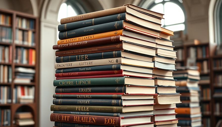 Stack of library books amidst funding cuts in California.