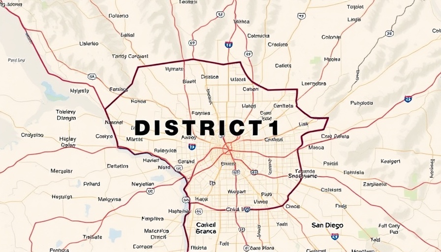 Map highlighting District 1 primary election area in San Diego.