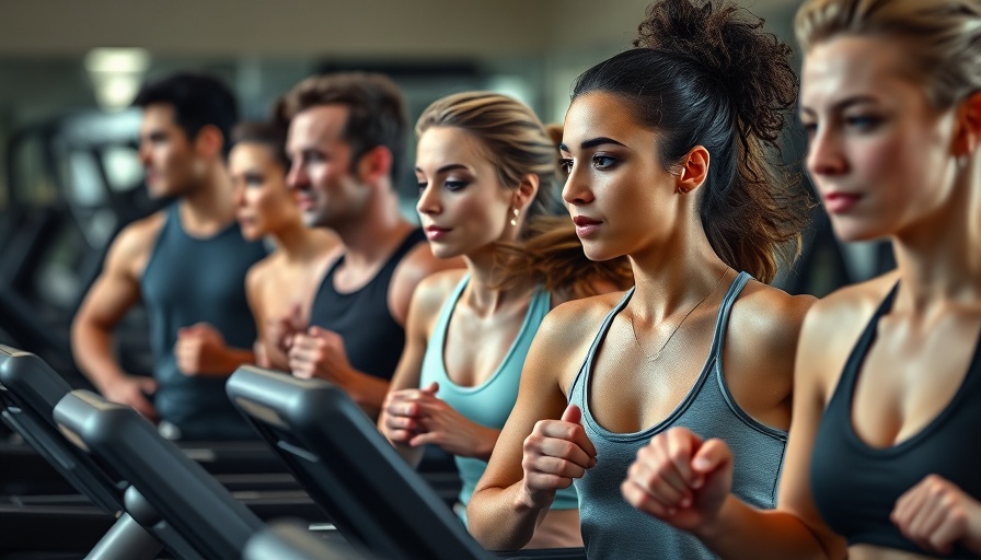 Group running in gym, calories burned during exercise.