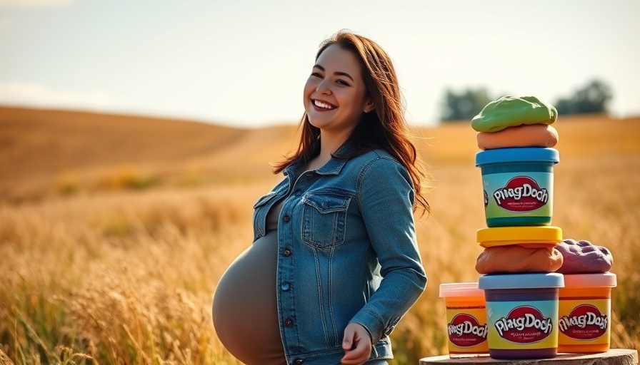 Nicole Bistric ImagiDough jars and pregnant woman in sunny field.