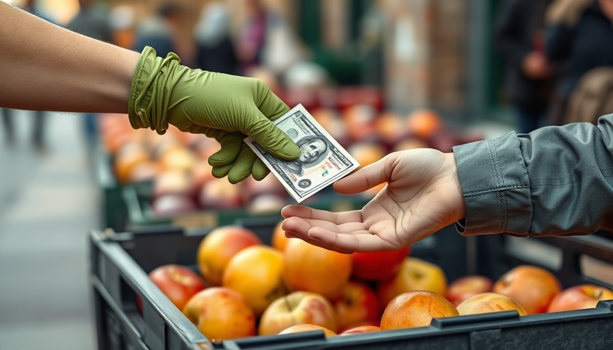 Close-up cash exchange at market, illustrating economic challenges.