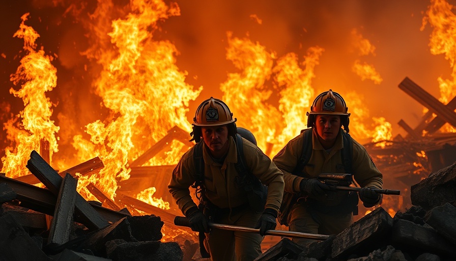 Firefighters amid blazing rubble, Honoring Our Fallen Heroes Act.