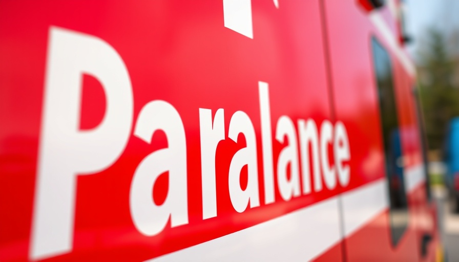 Close-up of paramedic sign on red ambulance in North County San Diego.