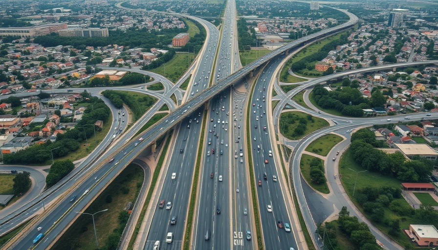 Aerial view of busy North County San Diego highway with traffic.