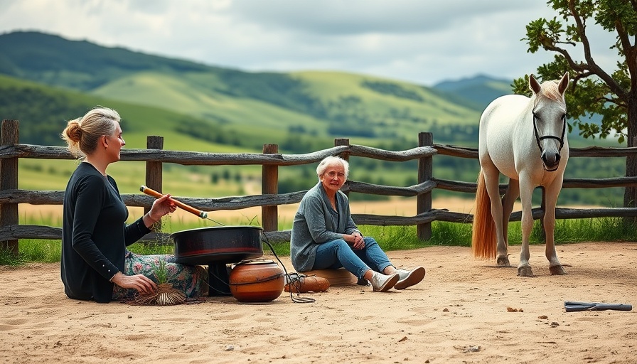 Serene horse and healing sound bath session outdoors.