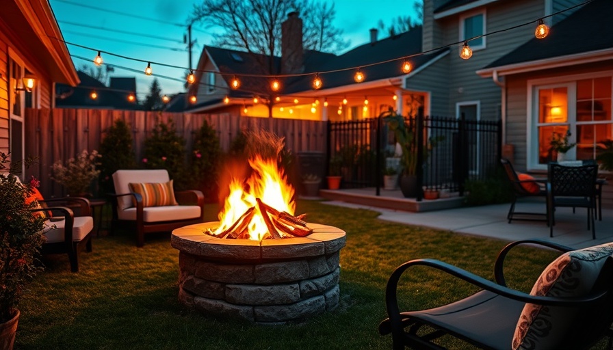 Charming backyard with fire pit, perfect for relaxing.