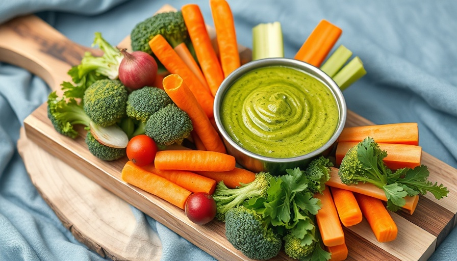 Vibrant picnic vegetables with dip on wooden board, The Joy of Picnicking.