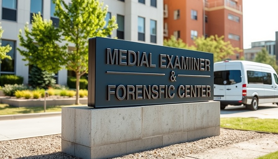 Medical Examiner and Forensic Center sign in North County San Diego.