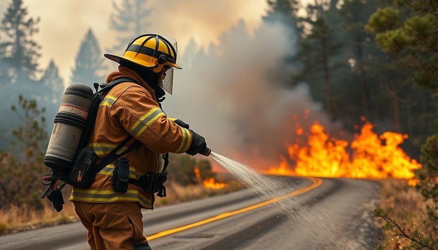 Firefighter battling roadside fire in North County.