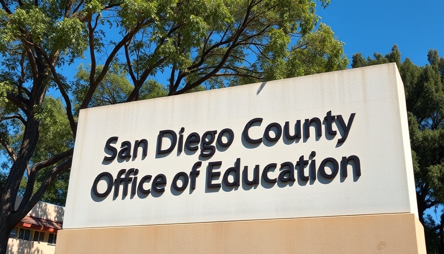 San Diego County Office of Education sign, bright day, Academic League Finals.