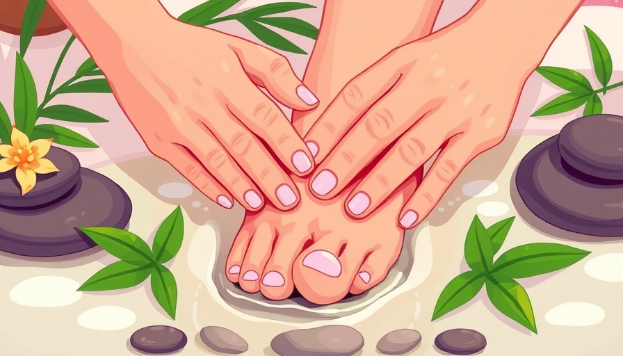 Illustration of hands massaging a foot at a luxurious spa in Los Angeles.