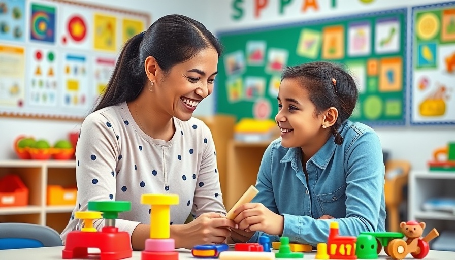 Teacher and child in North County San Diego classroom interacting with toys.