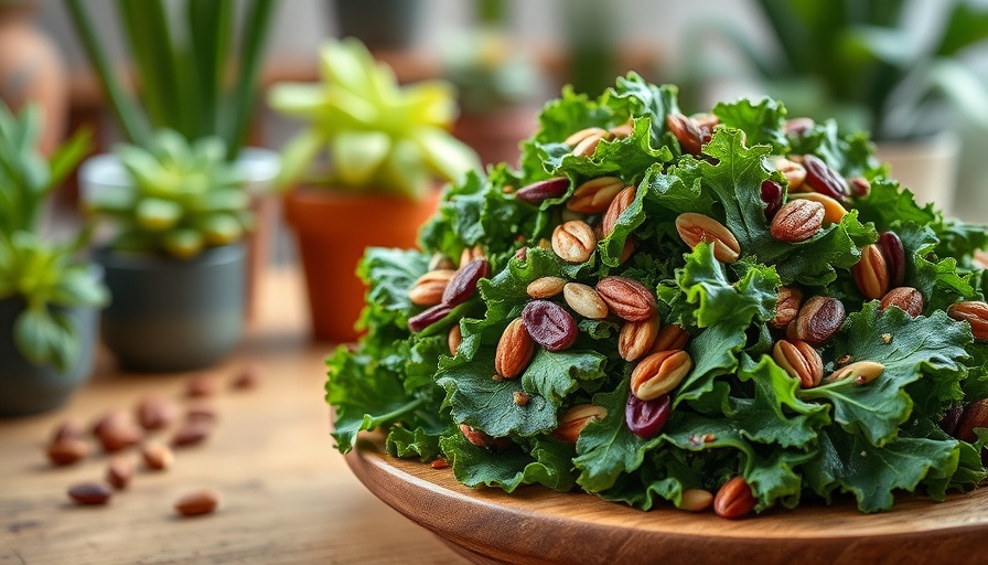 Delicious kale salad with seeds and nuts for adrenal fatigue