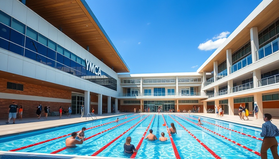 Modern YMCA pool area on a sunny day showcasing cross-border YMCA partnership.