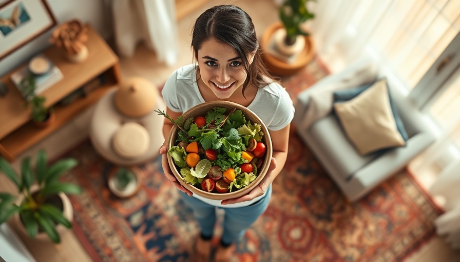Young woman enjoying a healthy salad at home, cheap meal prep ideas.