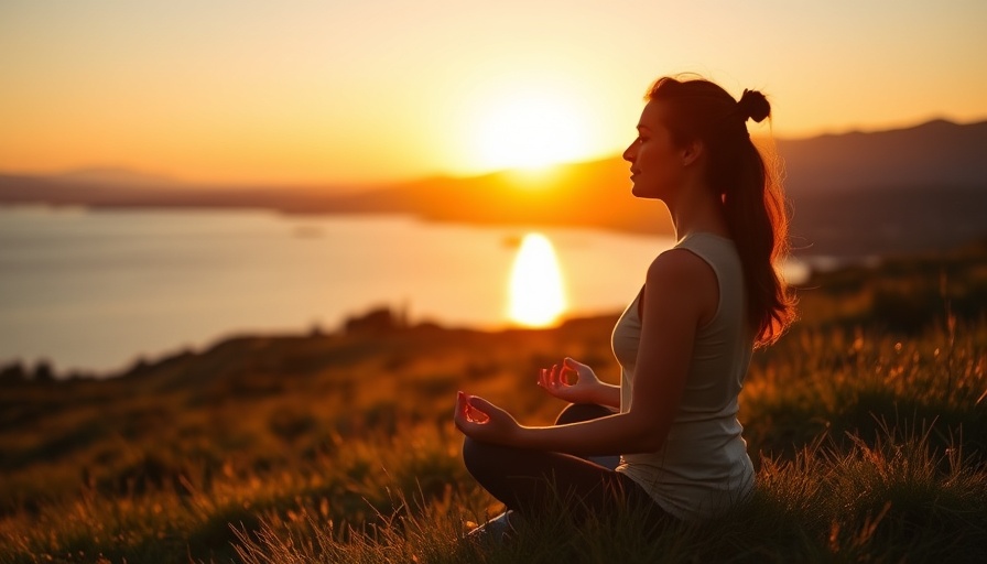 Serene meditation for mental health at sunset by a lake.