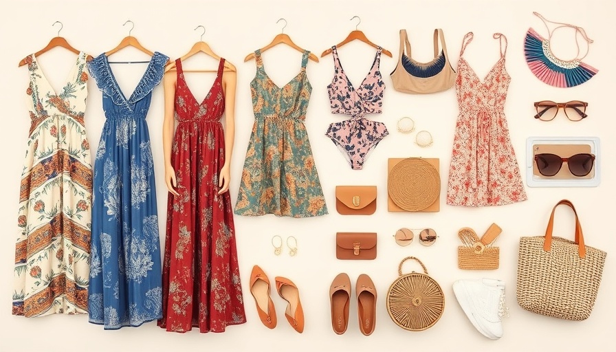 Women's clothing and accessories collage for a Spain packing list trip.