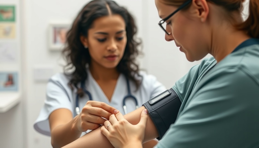 AmeriCorps volunteer taking blood pressure in clinical setting