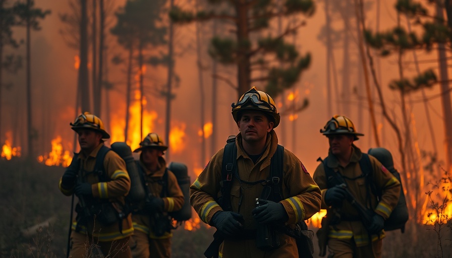 Firefighters battling a wildfire in a smoke-filled forest, highlighting Trump wildfire management proposal.