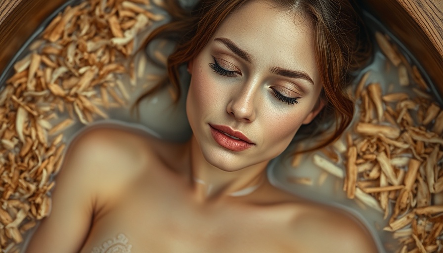 Serene woman enjoying therapeutic cedar enzyme bath.