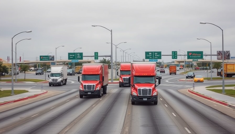 Otay Mesa infrastructure improvements featuring busy intersection with trucks.