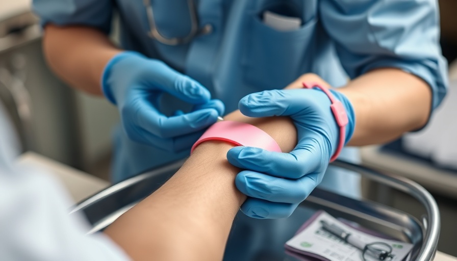 Healthcare worker with gloves preparing to draw blood from patient's arm, Home Healthcare for Immigrants.