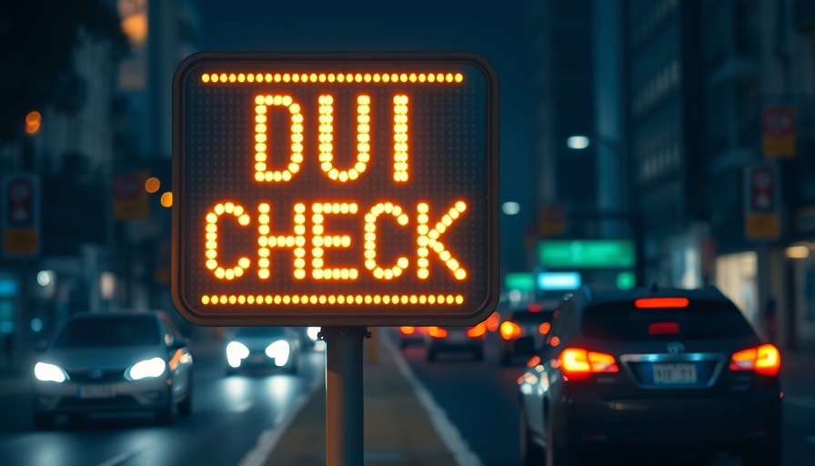 LED road sign for DUI Check, North County San Diego at night.
