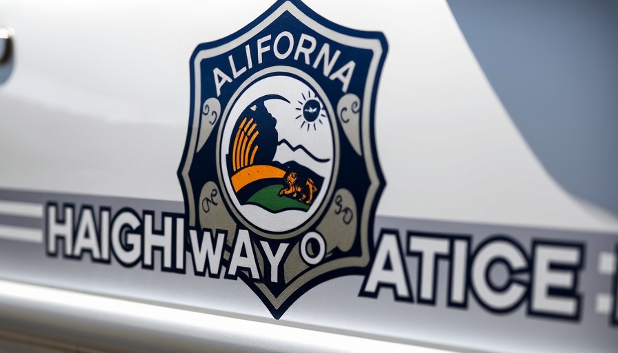 California Highway Patrol emblem on CHP car related to I-5 shutdown North County San Diego.