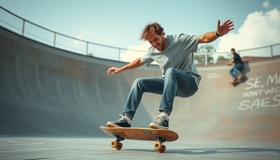 Skateboarding for longevity: older man performing trick in skate park.