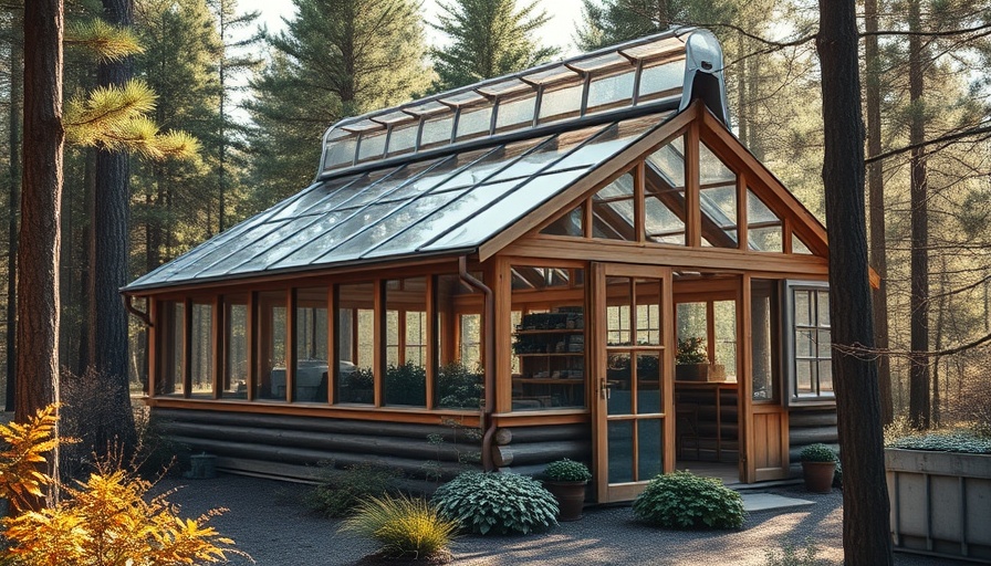 Rustic wooden greenhouse surrounded by trees, showcasing greenhouse gardening tips.