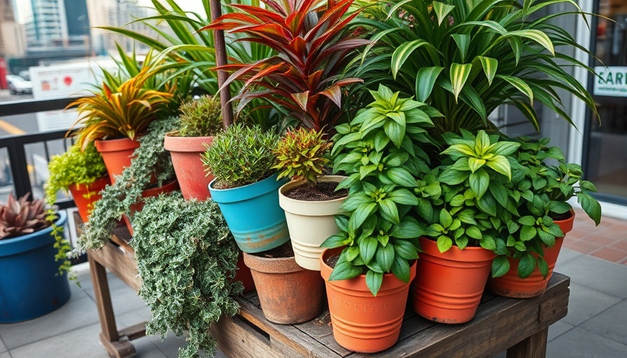Overgrown container garden design mistakes with mismatched pots.