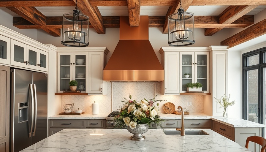 Modern kitchen with copper range hood for coastal homes