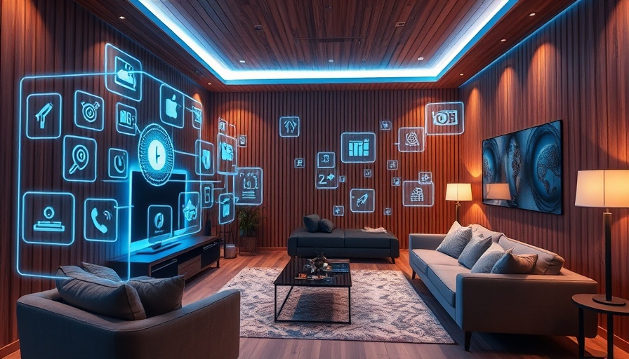 Futuristic living room showcasing AI interior design apps.