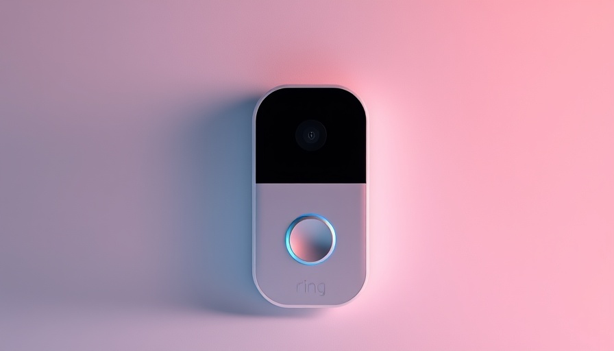 Sleek Ring doorbell with glowing button against gradient background.