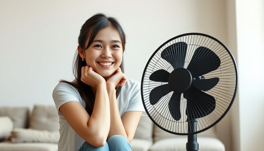 Smart home technology for cooling with a woman enjoying a fan.