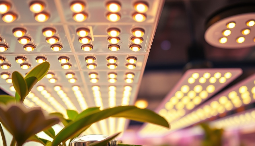 Close-up of LED grow lights in a reflective environment