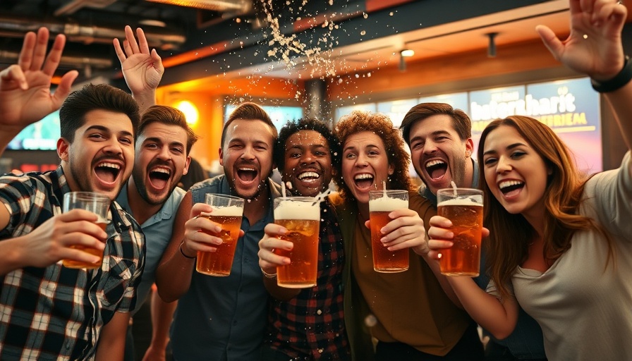 Group cheering in favorite sports bars in San Diego, beer splash.