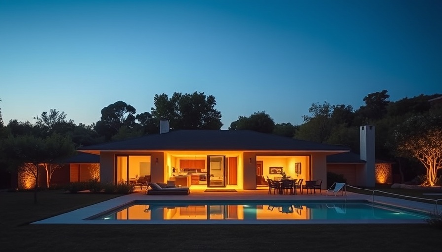 Tranquil evening view of a modern one-story home with a garden.