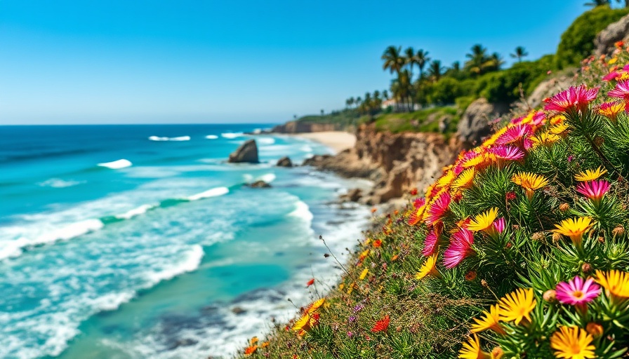 San Diego June Events beach view with cliff and wildflowers.