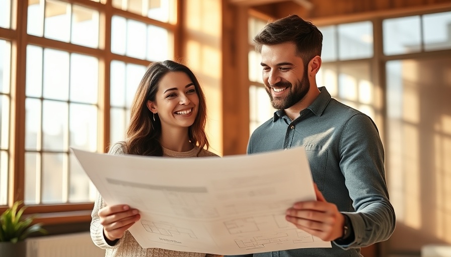 Couple reviewing house plans, building your own home concept.