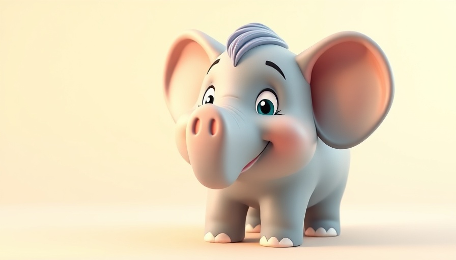 Cartoon elephant piggy bank with dollar sign representing savings.
