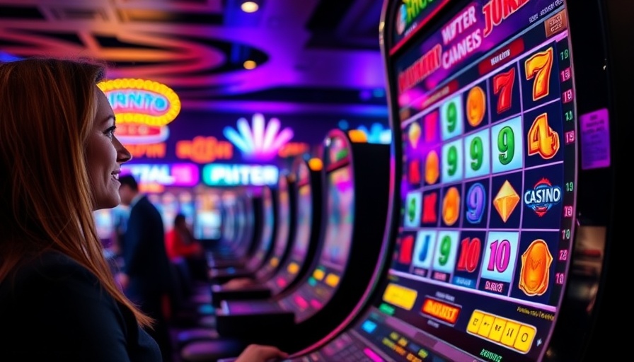Digital slot machine with gamble feature, vibrant display.