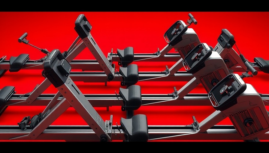 Sleek compact rowing machines on a red background - Best compact rowing machines 2025.