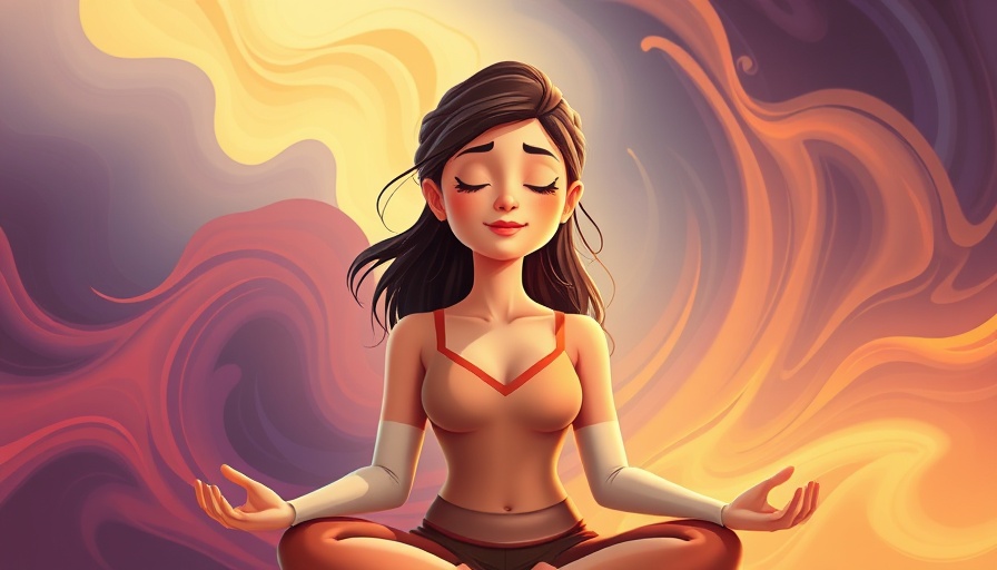 Serene young woman meditating amidst swirling energies to stop absorbing emotions.