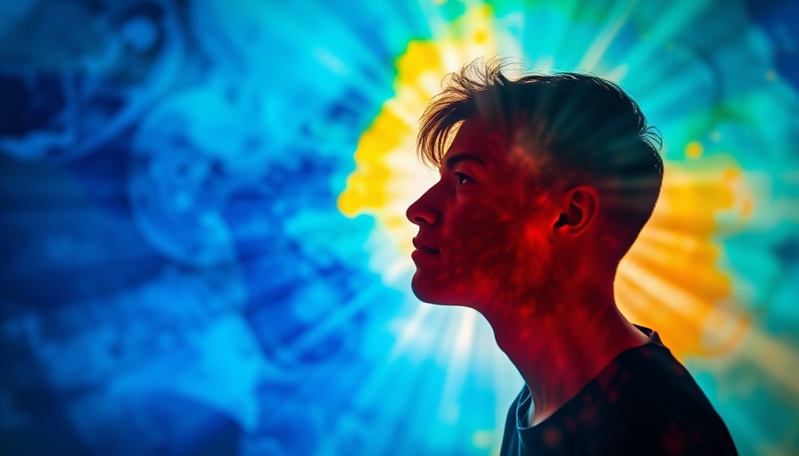 Colorful silhouette in light beams, DBT Wise Mind theme.