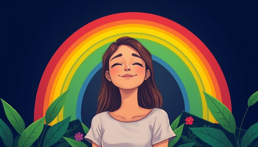 Rainbow as a Symbol of Hope: Serene woman under a rainbow.