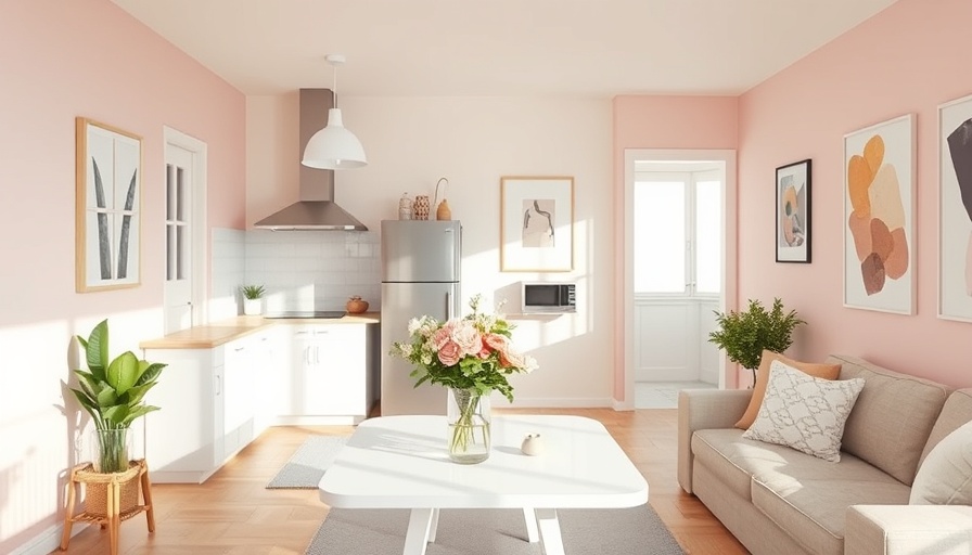 Bright small kitchen multifunctional space with pastel decor and modern design.
